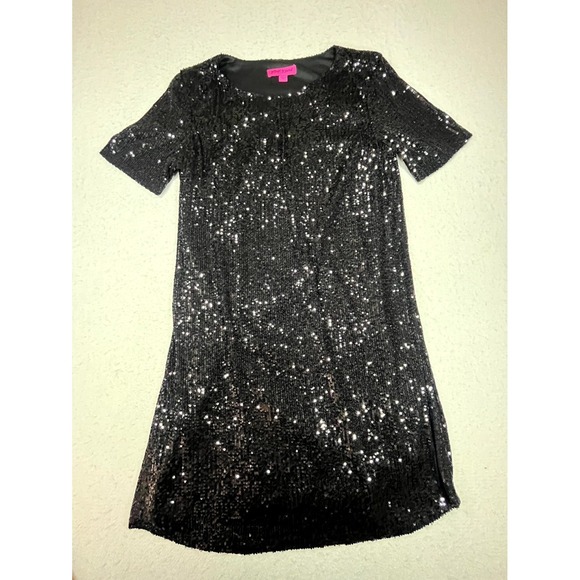 Betsey Johnson Dresses & Skirts - Betsey Johnson Shift Dress Womens Medium Black Sequin Party Cocktail Modern